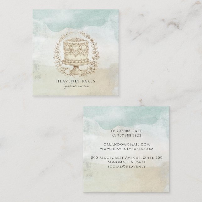 Watercolor Baker Artisan Bakery Square Business Card (Front/Back)