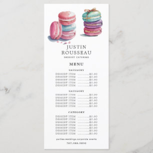 Watercolor Baker Bakery Pastry Chef Menu