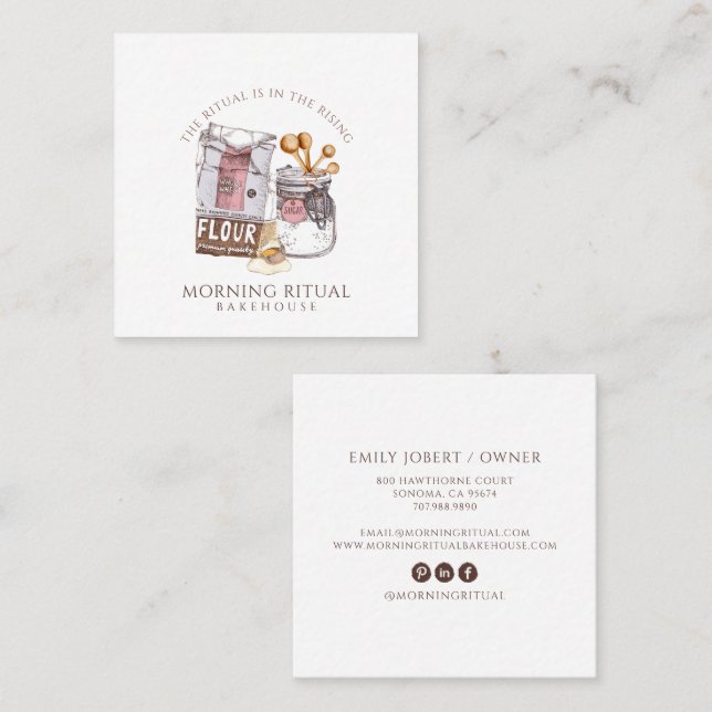 Watercolor Baker Dessert Caterer  Square Business Card (Front/Back)