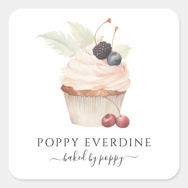 Watercolor Baker Pastry Chef Cupcake Product Label (Front)