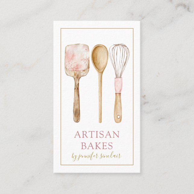 Watercolor Bakery Baker Pastry Chef Utensils Business Card (Front)
