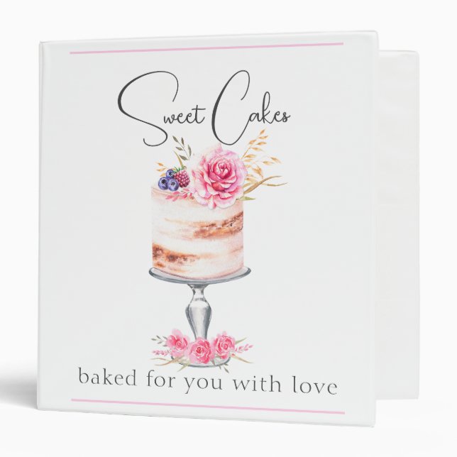Watercolor Bakery Cake Pink Elegant Binder (Front/Inside)