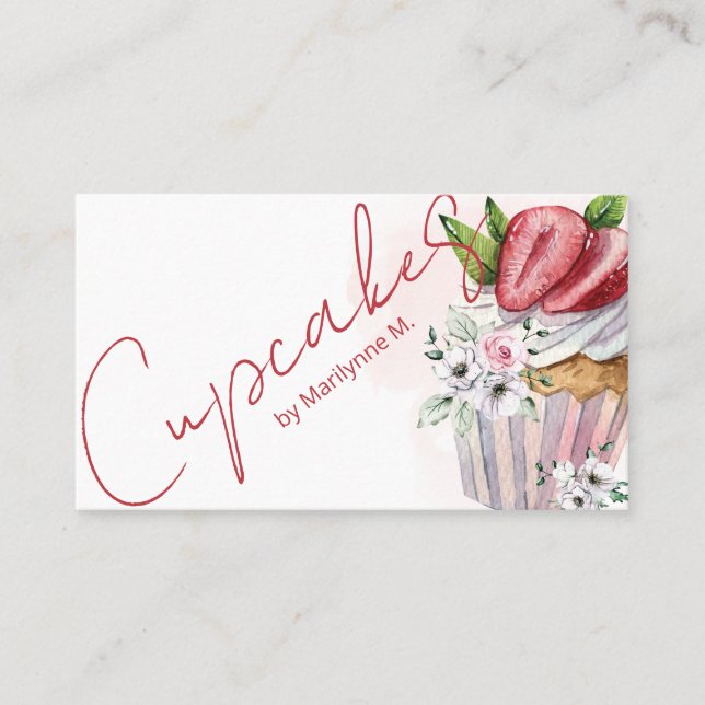 Watercolor Bakery Cupcakes Business Card (Front)
