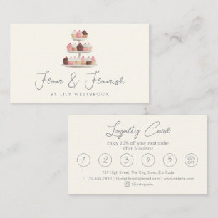 Watercolor Bakery Cupcakes Treats Elegant Script  Loyalty Card