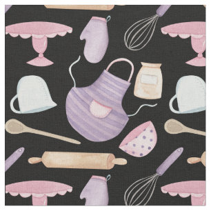 watercolor bakery pretty baking print by the yard fabric