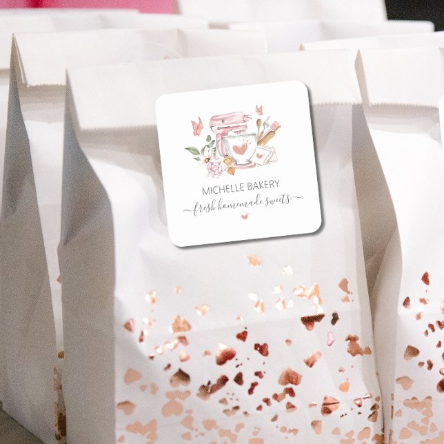 Watercolor Bakery stand mixer Square Sticker (Creator Uploaded)