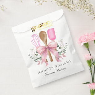 Watercolor Bakery Utensils Pink Bow Personalized Favour Bag