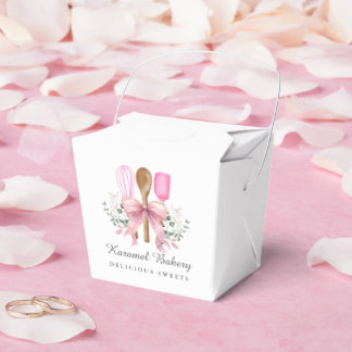Watercolor Bakery Utensils with Pink Bow Favor Box