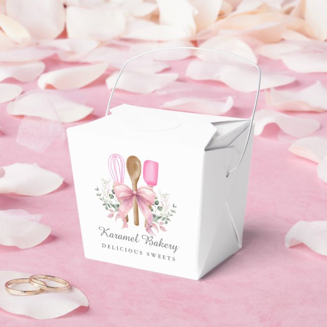 Watercolor Bakery Utensils with Pink Bow Favor Box (Wedding)