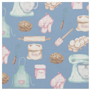 Watercolor Baking on Grey Blue Fabric