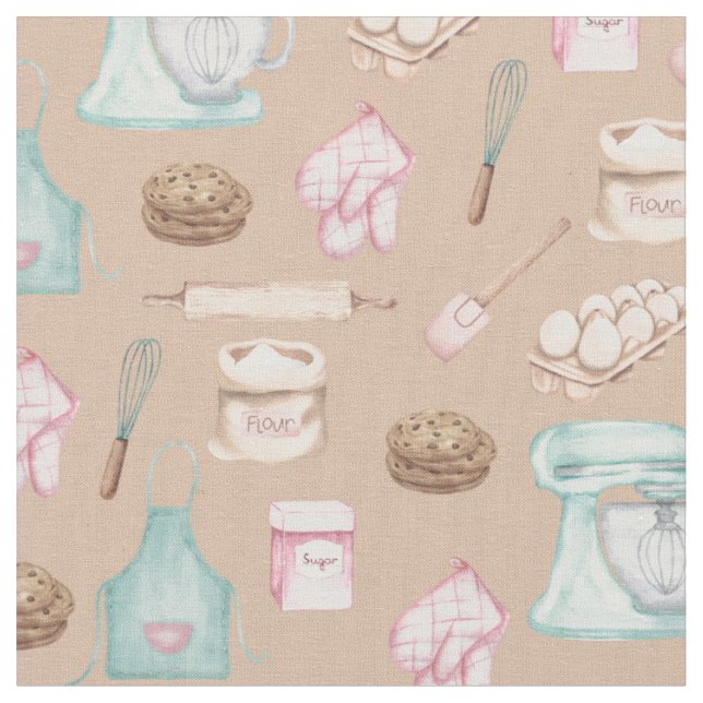 Watercolor Baking on Tan Fabric (Close Up)