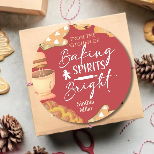 Watercolor Baking Spirits Bright Holiday baking Classic Round Sticker (Creator Uploaded)