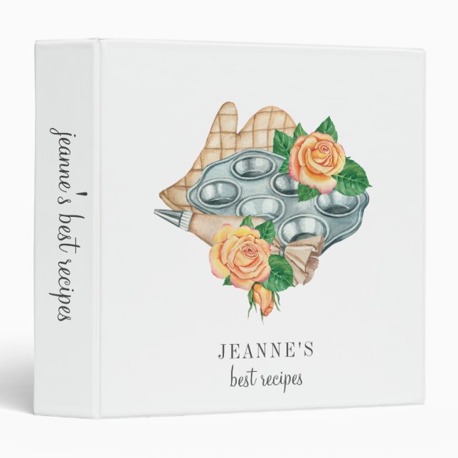Watercolor Baking Tools Personalized Recipe Binder (Front/Spine)