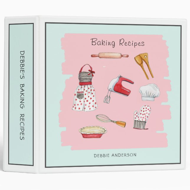 Watercolor Baking Utensils Recipe  Binder (Front/Spine)