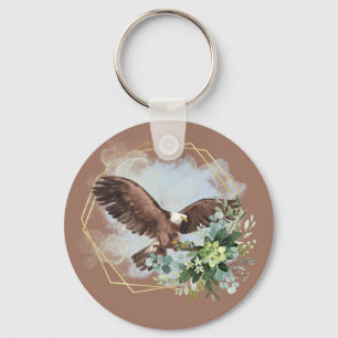 Watercolor Bald Eagle Framed Bouquet Keychain