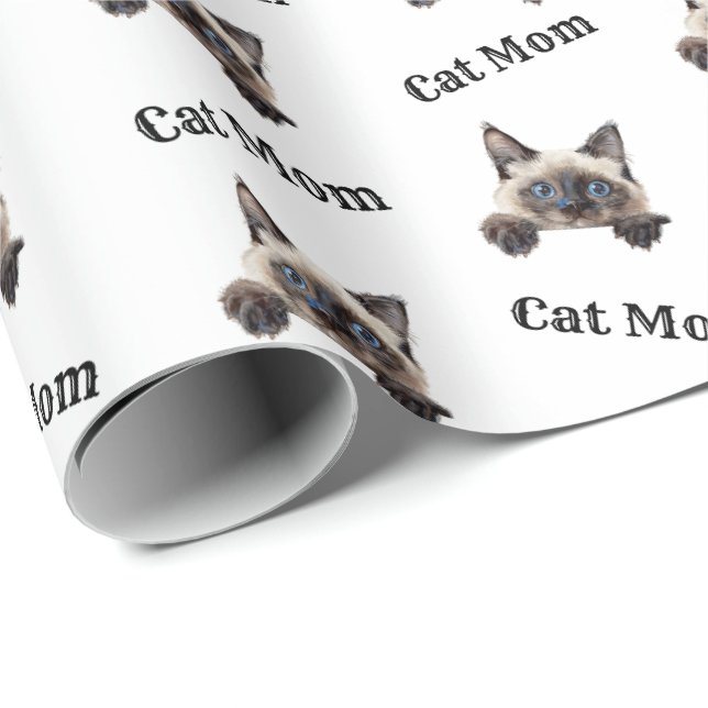 Watercolor Balenese Cat Mom Pattern Wrapping Paper (Roll Corner)