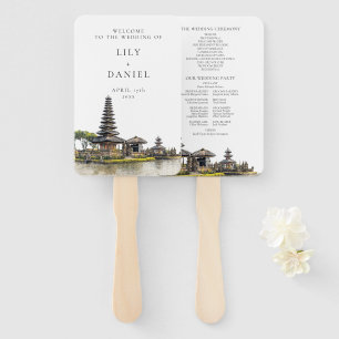 Watercolor Bali Destination Wedding Program Hand Fan