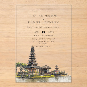 Watercolor Bali Temple Destination Wedding Acrylic Invitations