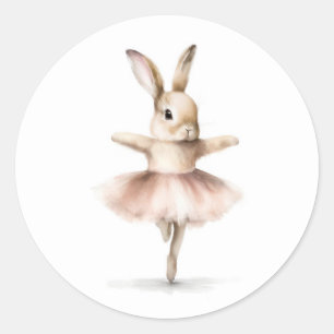 Watercolor Ballerina Bunny Dancing Tan Pink Classic Round Sticker
