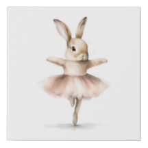 Watercolor Ballerina Bunny Dancing Tan Pink
