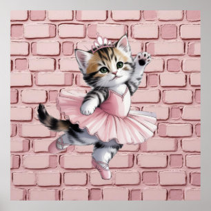 Watercolor Ballerina Kitten Girl Birthday Party Poster