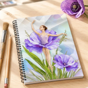Watercolor Ballerina Purple Flower Abstract Art  Notebook
