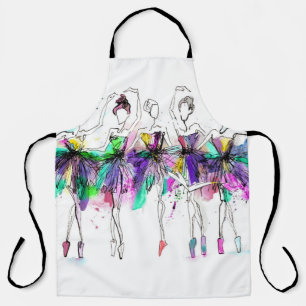 Watercolor Ballerinas: Bright Dance Illustration Apron