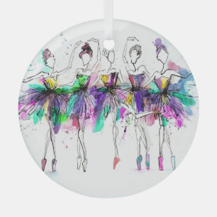 Watercolor Ballerinas: Bright Dance Illustration Glass Ornament