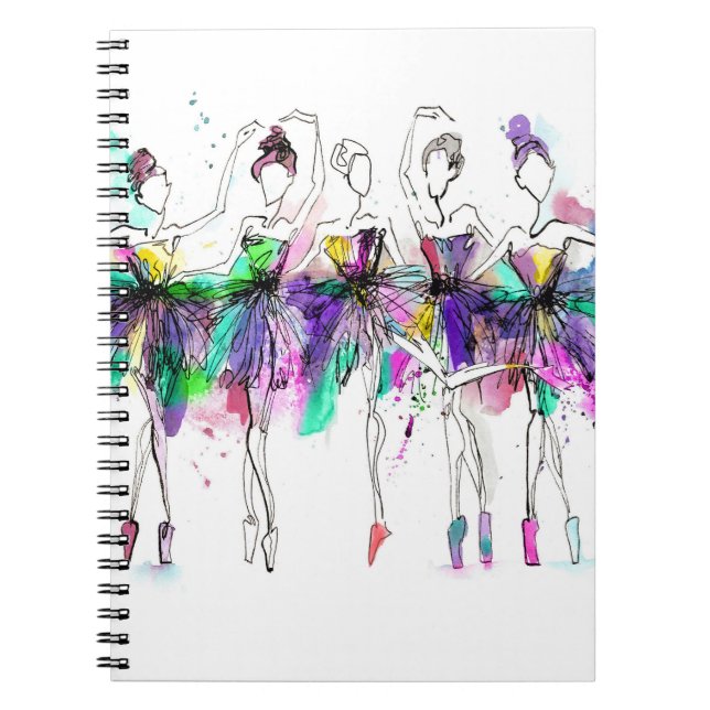 Watercolor Ballerinas: Bright Dance Illustration Notebook (Front)