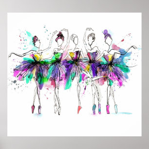 Watercolor Ballerinas: Bright Dance Illustration Poster