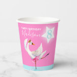 Watercolor ballet swan daughter 8th birthday paper cups<br><div class="desc">Watercolor whimsy swan personalized name and age birthday party pink paper cup. Personalize with your own name and age, reads Happy birthday Madison 8. Pretty shades of pink, aqua blue, and white. Other matching dancing ballerina swan items are available. An original design and whimsy swan uniquely painted in watercolor by...</div>