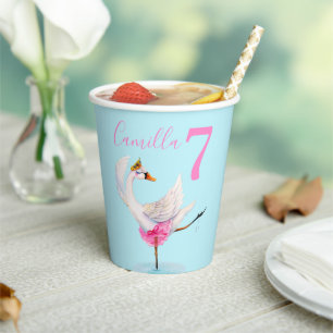 Watercolor ballet swan personalized 7th birthday paper cups