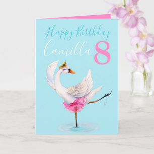 Watercolor ballet swan personalized 8th birthday card