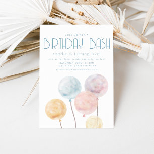 Watercolor Balloon Theme Birthday Party Invite