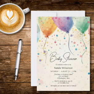 Watercolor Balloons Baby Shower  Invitation