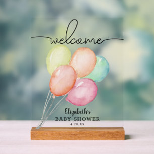 Watercolor Balloons Baby Shower Welcome Acrylic Sign