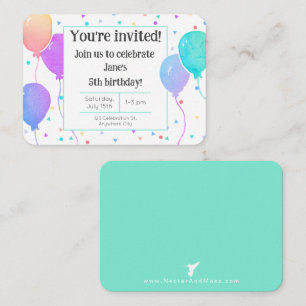 Watercolor Balloons Birthday Aqua Party Invite
