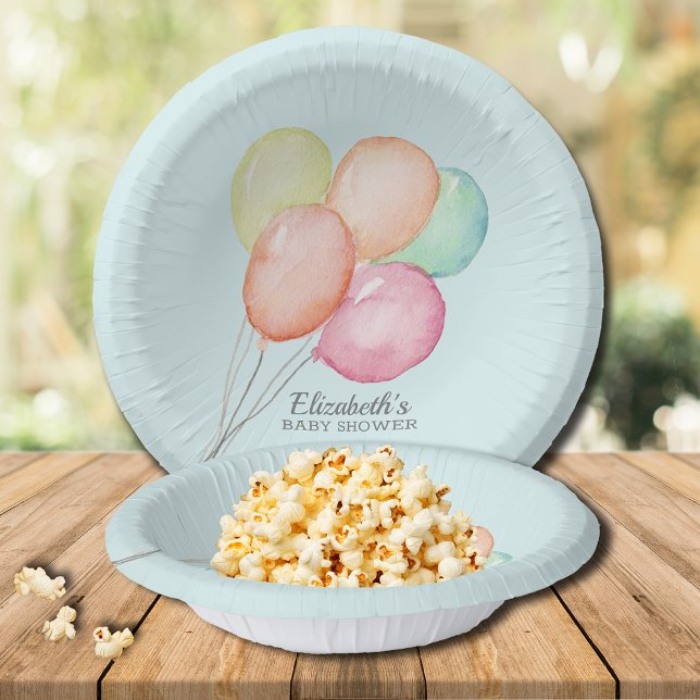 Watercolor Balloons Boy Baby Shower Paper Plate (Watercolor Balloons Blue Boy Baby Shower Paper Bowls)