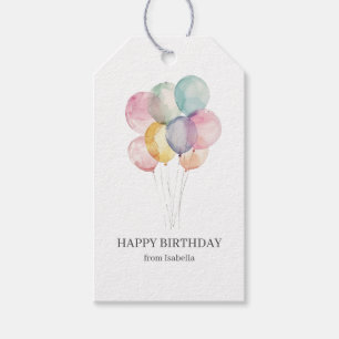 Watercolor Balloons Happy Birthday Minimalist Gift Tags