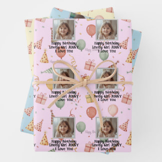 Watercolor Balloons & Photo Custom Kids Birthday Wrapping Paper Sheet