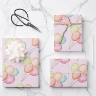 Watercolor Balloons Pink Wrapping Paper Sheet