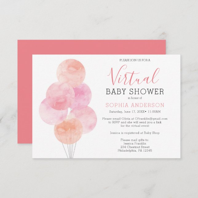 Watercolor Balloons Virtual Baby Shower Invitation (Front/Back)