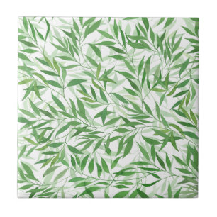 Watercolor Bamboo Leaf Branches Vines Forest Tile
