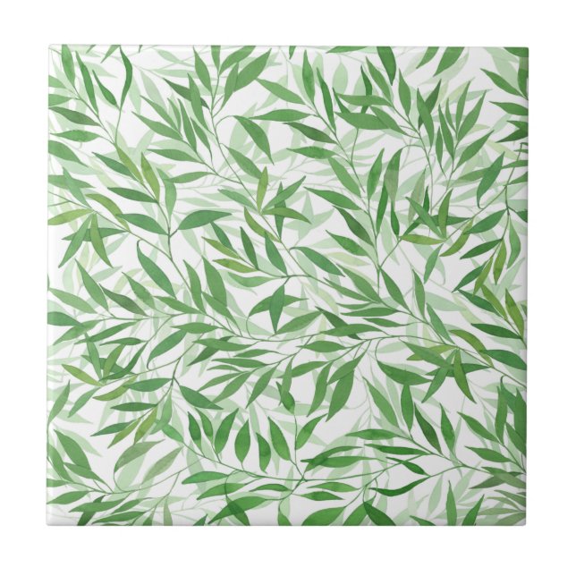 Watercolor Bamboo Leaf Branches Vines Forest Tile (Front)