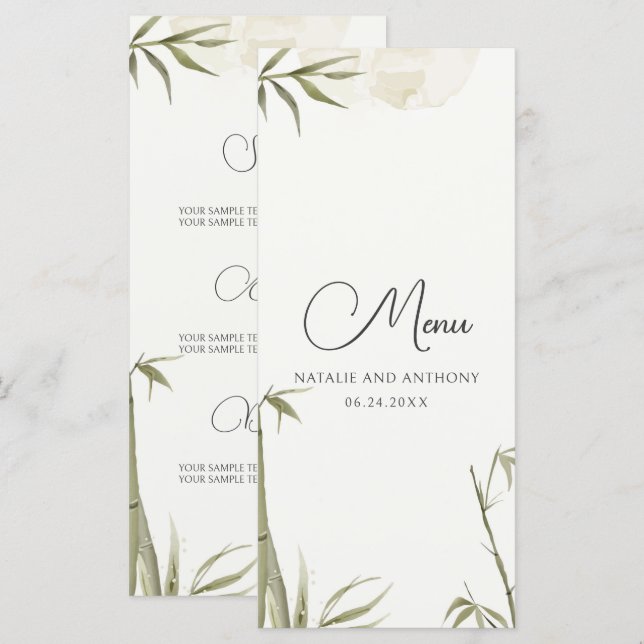 Watercolor Bamboo Tree Illustration  Menu (Front/Back)