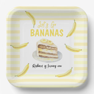 Watercolor Banana Cake Birthday Party Paper Plate