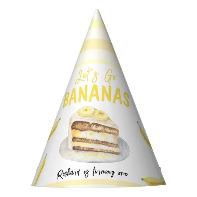 Watercolor Banana Cake Birthday Party Party Hat (Front)