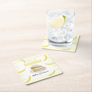 Watercolor Banana Cake Birthday Party Square Paper Coaster