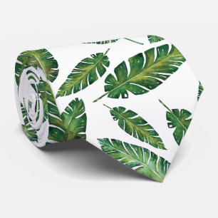 Watercolor banana leaves tropical summer pattern tie