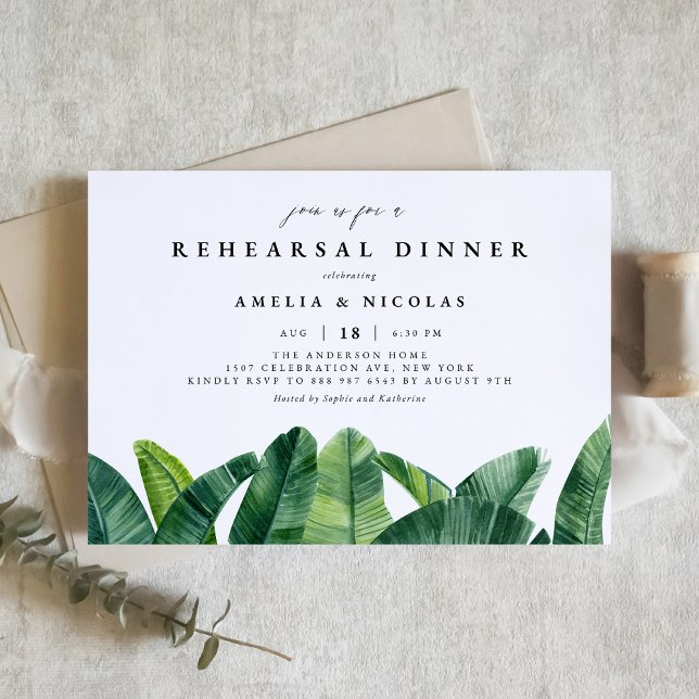 Watercolor Banana Palm Leaves Rehearsal Dinner Invitation (Creator Uploaded)